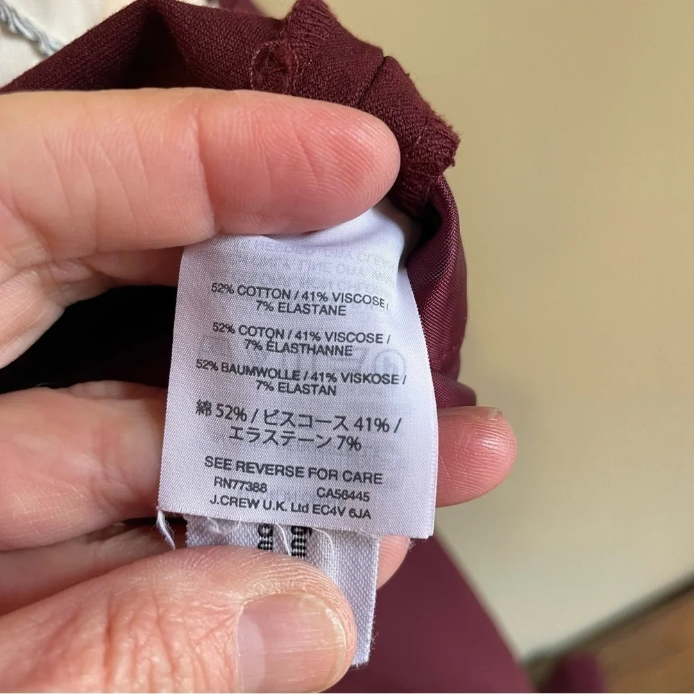 J. Crew Teddie Maroon Burgundy Cropped Stretch Work Business Casual Y2K Pants